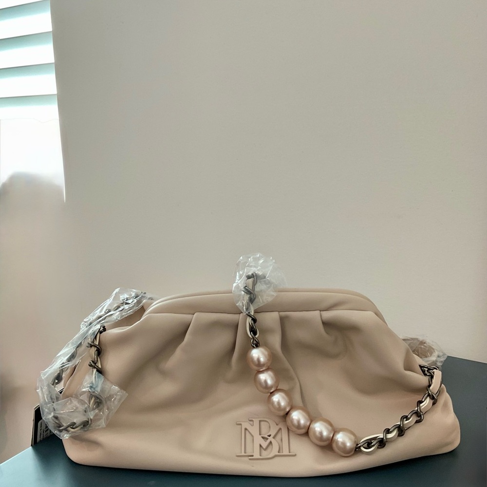 Badgley Mischka Cream Crossbody Bag with Silver Accents